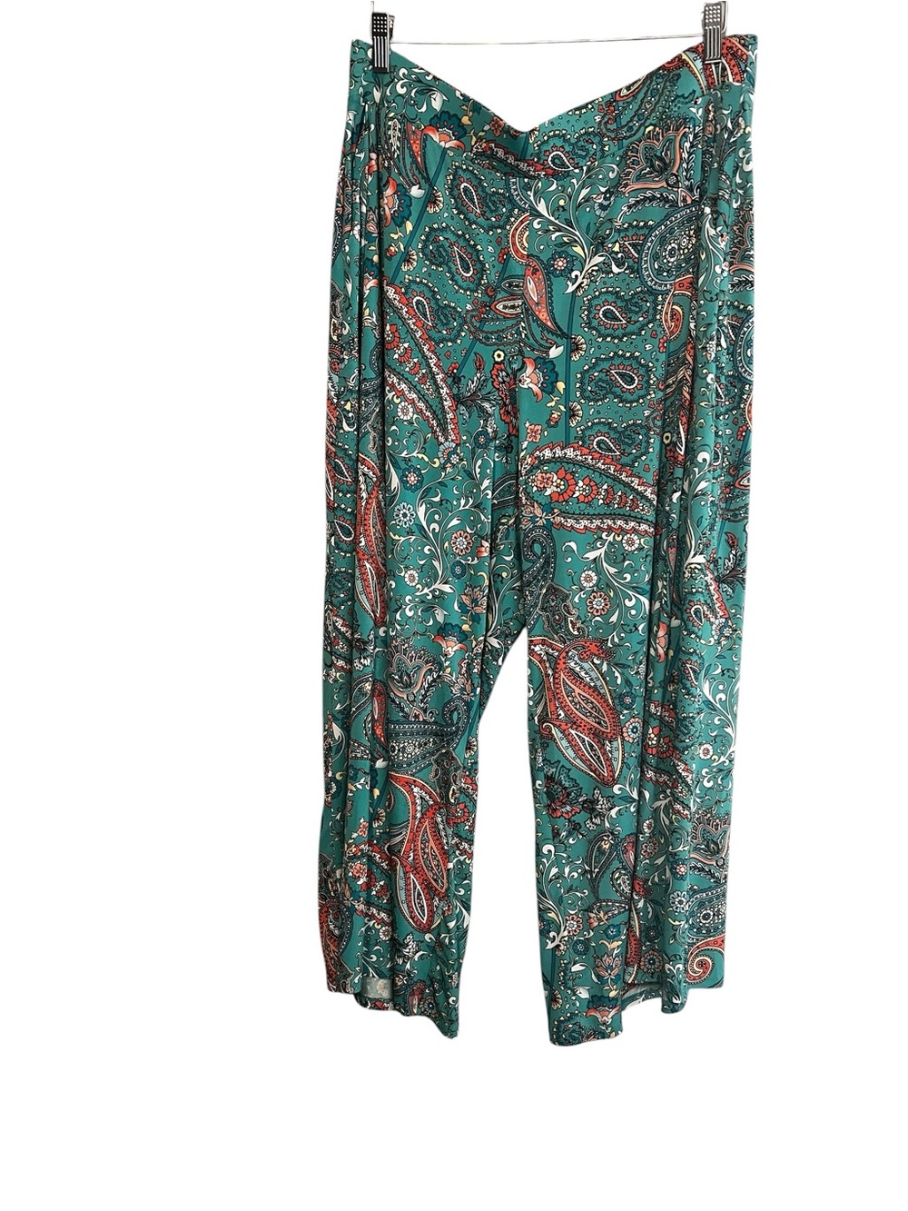 Est  . 1946 Teal Paisley Wide-Leg Pull-On Pants